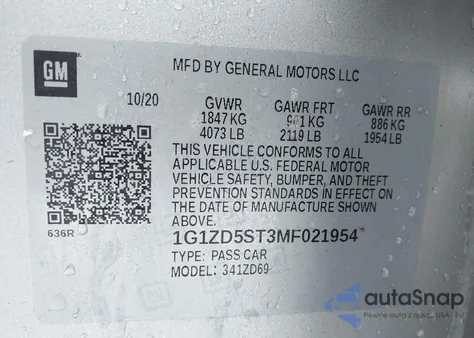 2021 Chevrolet Malibu Fwd Lt from USA, damaged, VIN 1G1ZD5ST3MF021954